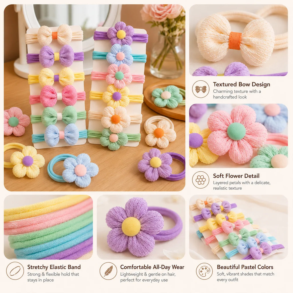 12PCS New Cut Hair Ties Princess Sweet Flower Bow Girls Women Elastic Hair Bands Hair Accessories Headwear Scrunchies 2030