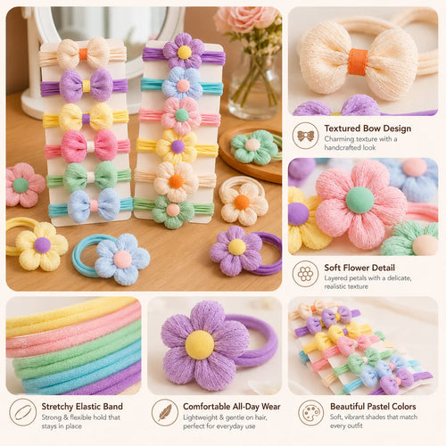 12PCS New Cut Hair Ties Princess Sweet Flower Bow Girls Women Elastic Hair Bands Hair Accessories Headwear Scrunchies 2030