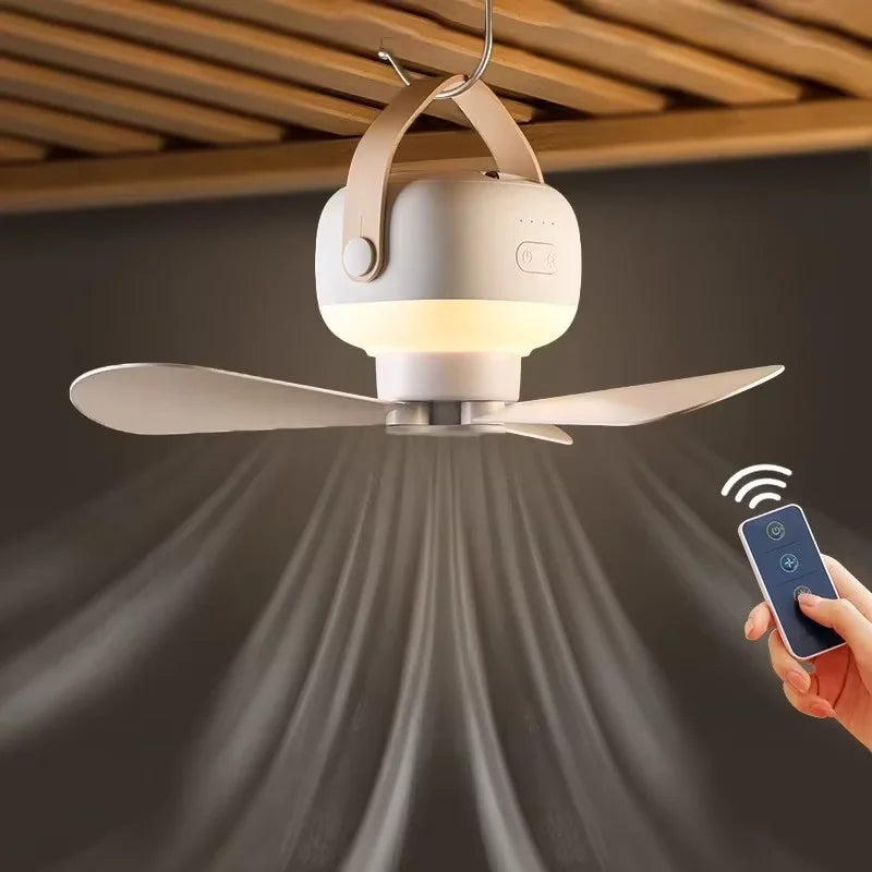 Portable Rechargeable Fan with LED Light & Remote