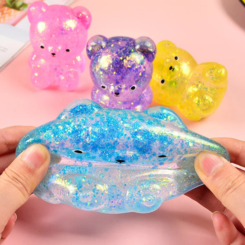 Fidget Bear Toy Squishys Glitter Gummy Bear Small Cute Animal Anti Stress Fidget Splat Decompressions Vent Squeeze Toys