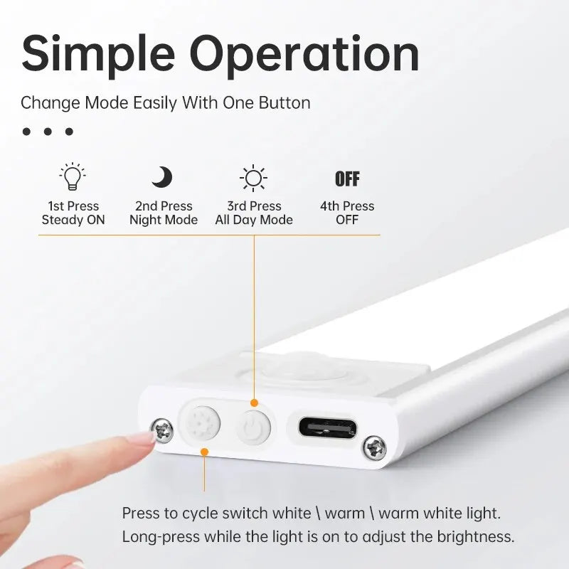 Rechargeable Motion-Sensor LED Light Bar – 3 Colors, Under-Cabinet