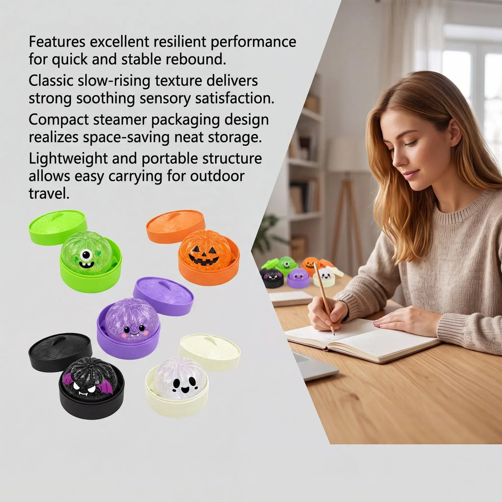Halloween Bun Squishy Toy - Slow Rebound Stress Relief, 1–5 Pack, 5 Colors