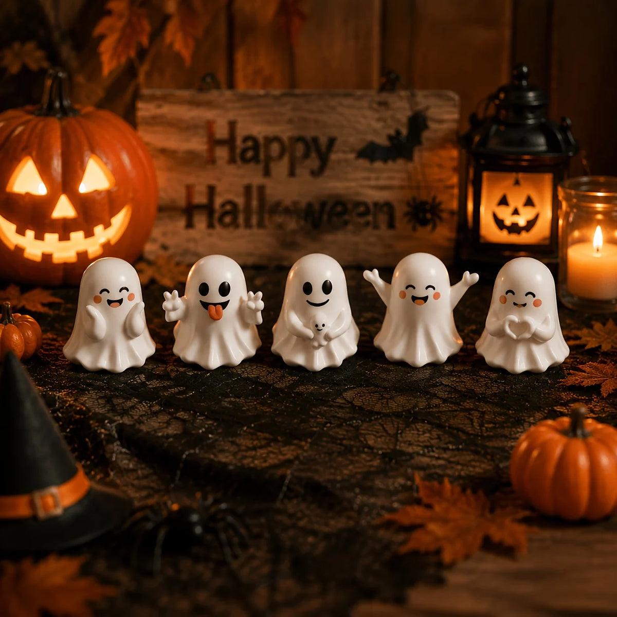 5-Piece Mini Halloween Ghost Figurine Set