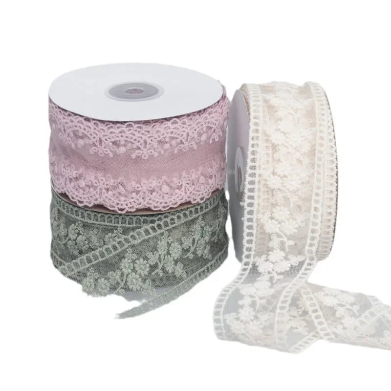 Embroidered Floral Lace Ribbon – Sheer Craft Trim, 35 in