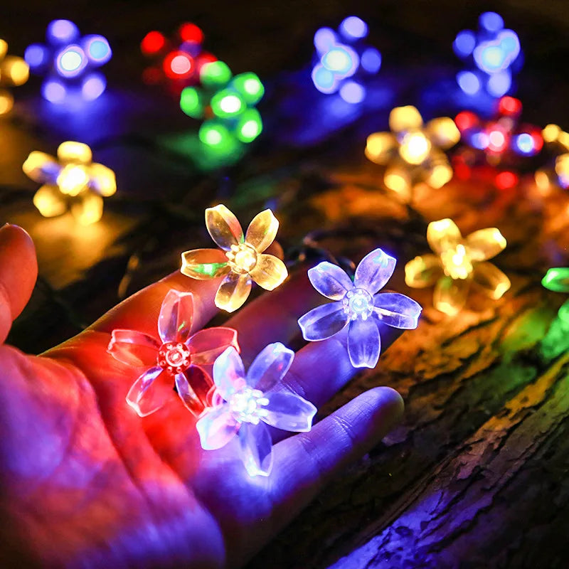 Solar Lichterkette Sakura-Girlande Pfirsichblüten Kirsche LED-Lampe für Hochzeitsfeier Garten Weihnachten Outdoor Deko 5/7/12M