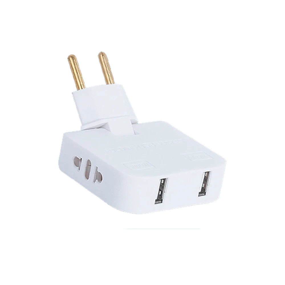 180° Rotating EU Plug Adapter with 2 AC Outlets & 2 USB Ports