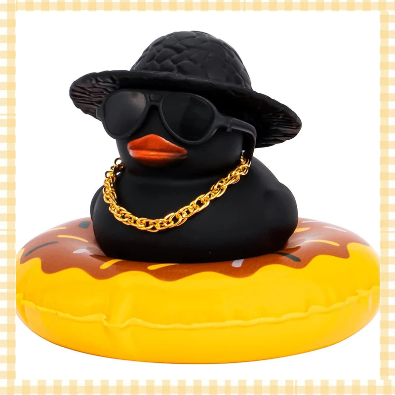 Car Rubber Duck, Coloured  Duck Decoration Dashboard with Sun Hat Swim Ring Necklace Sunglasses for Car Dashboard Decorations
