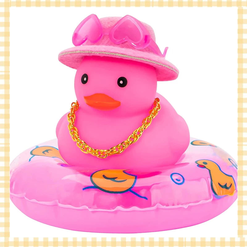 Car Rubber Duck, Coloured  Duck Decoration Dashboard with Sun Hat Swim Ring Necklace Sunglasses for Car Dashboard Decorations