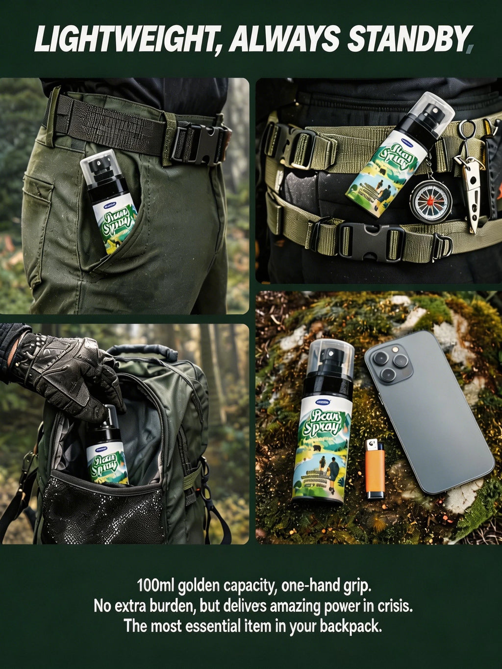 Wildlife Repellent Pepper Spray – 100ml Bear & Dog Deterrent, Safety Lock, Non-Lethal, Camping & Hiking Gear