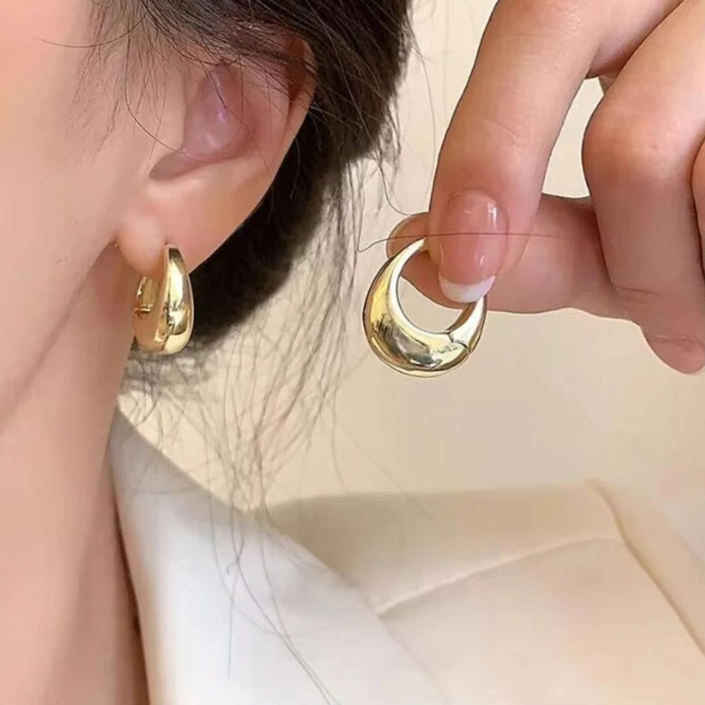 Polished Chunky Hoop Earrings – Gold or Silver Tone