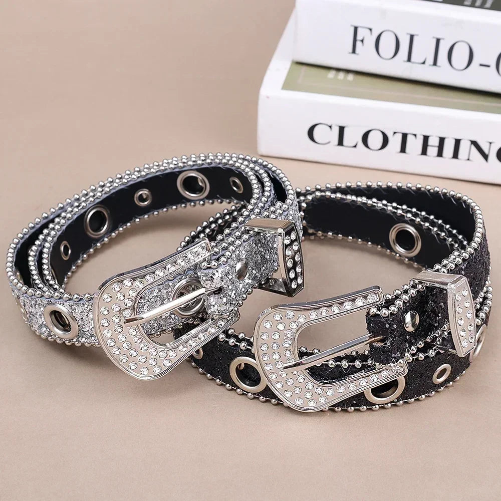 Women’s Rhinestone Western-Style Faux Leather Belt