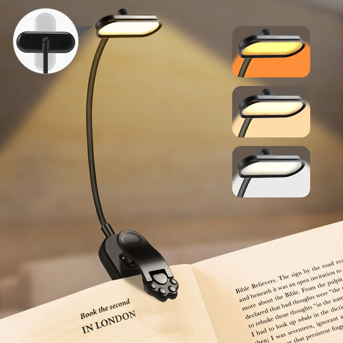 USB-Rechargeable Clip-On LED Book Light