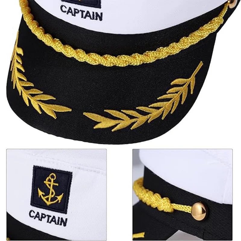 Captain's Yacht Hat – Adjustable, Gold Rope Trim, 3 Colors