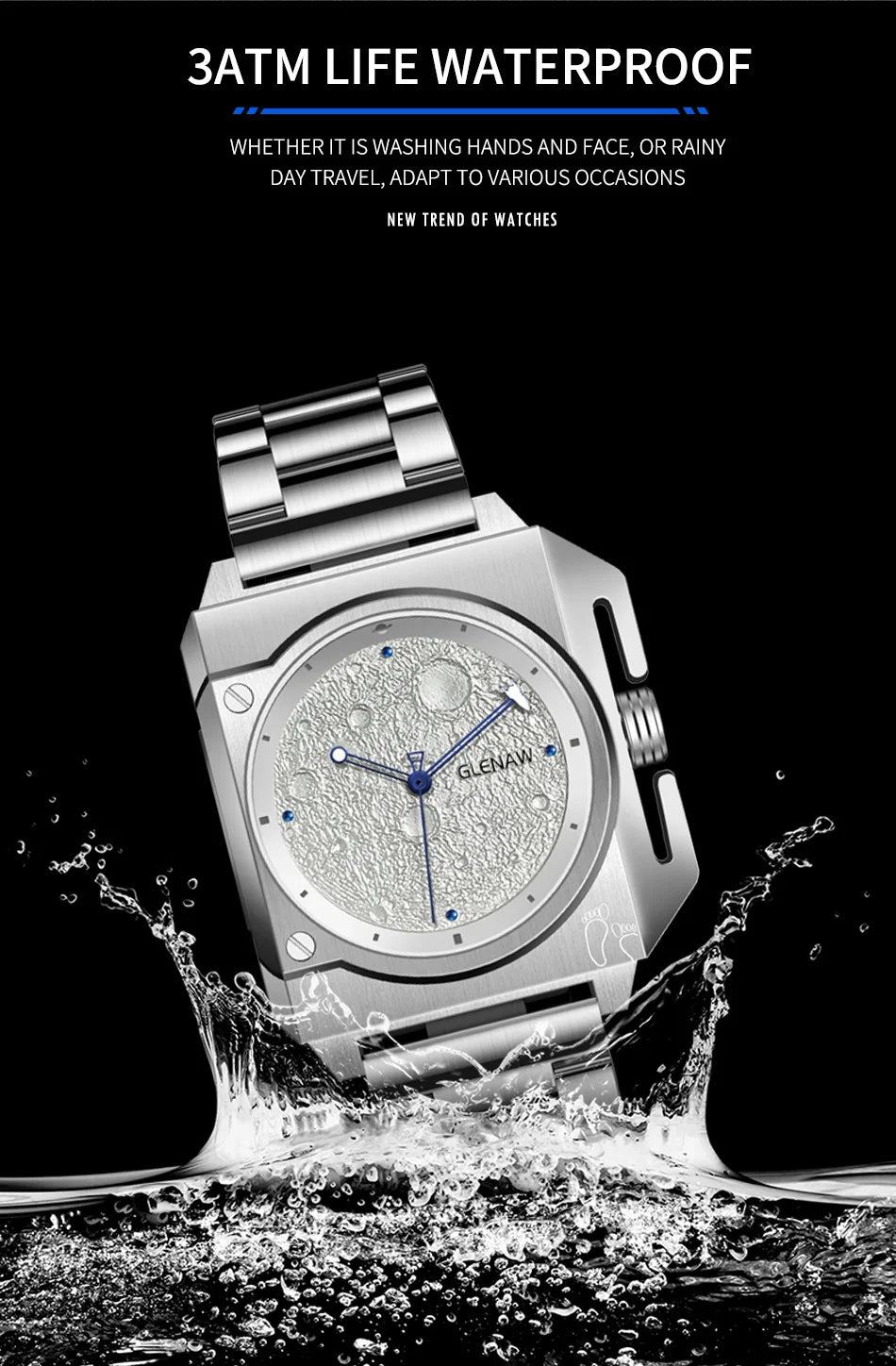 GLENAW GL8655 Men’s Automatic Watch with Moon-Texture Dial