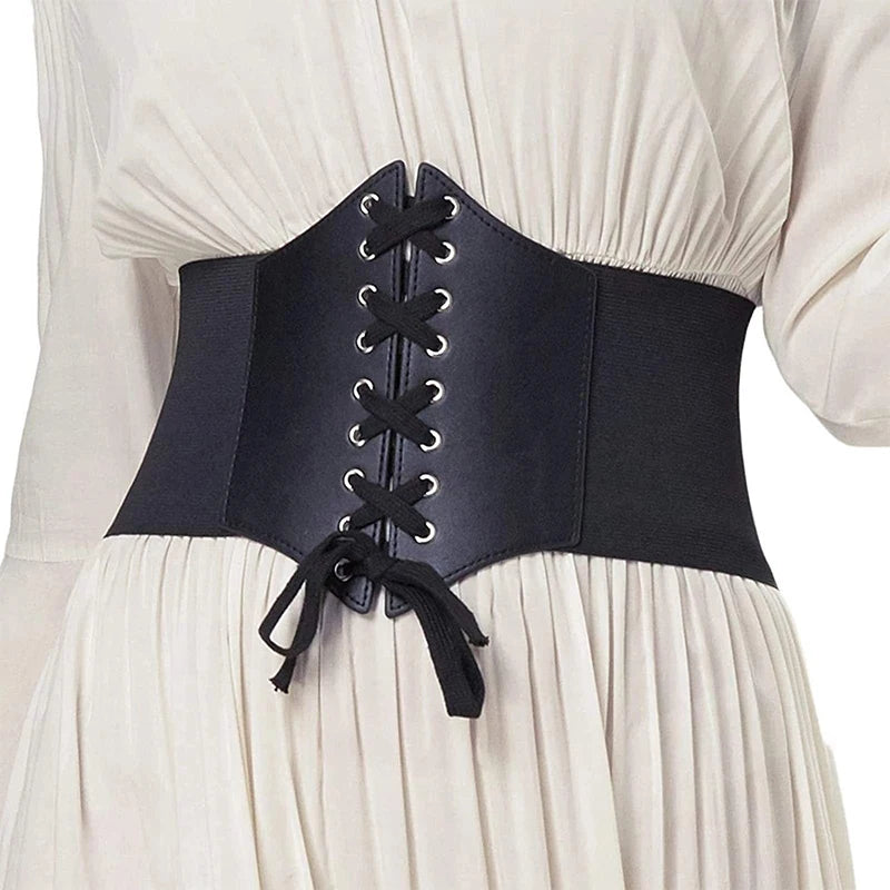 Women’s Black Lace-Up Elastic Waist Belt