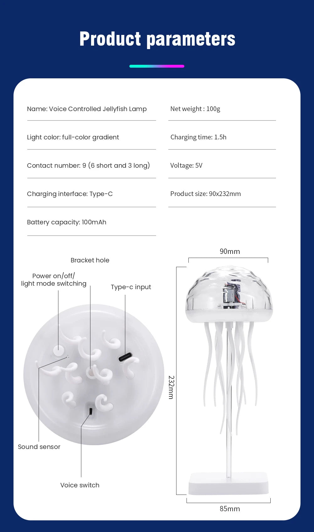 Jellyfish Cartoon LED Nihgt Light Voice Control Gradient Cute Rotating Jellyfish Hanging Bedside Lamp RGB Table Lamps Room Decor