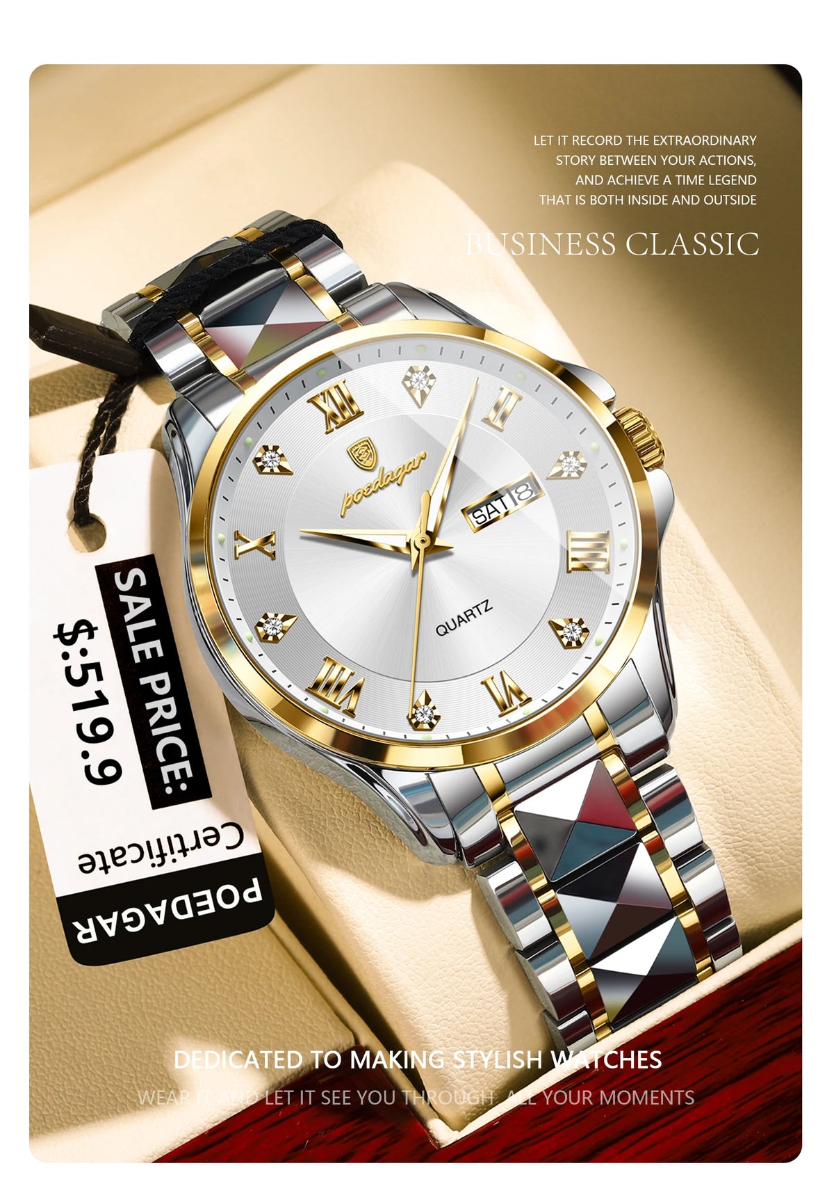 POEDAGAR 883 Men’s Day-Date Quartz Watch