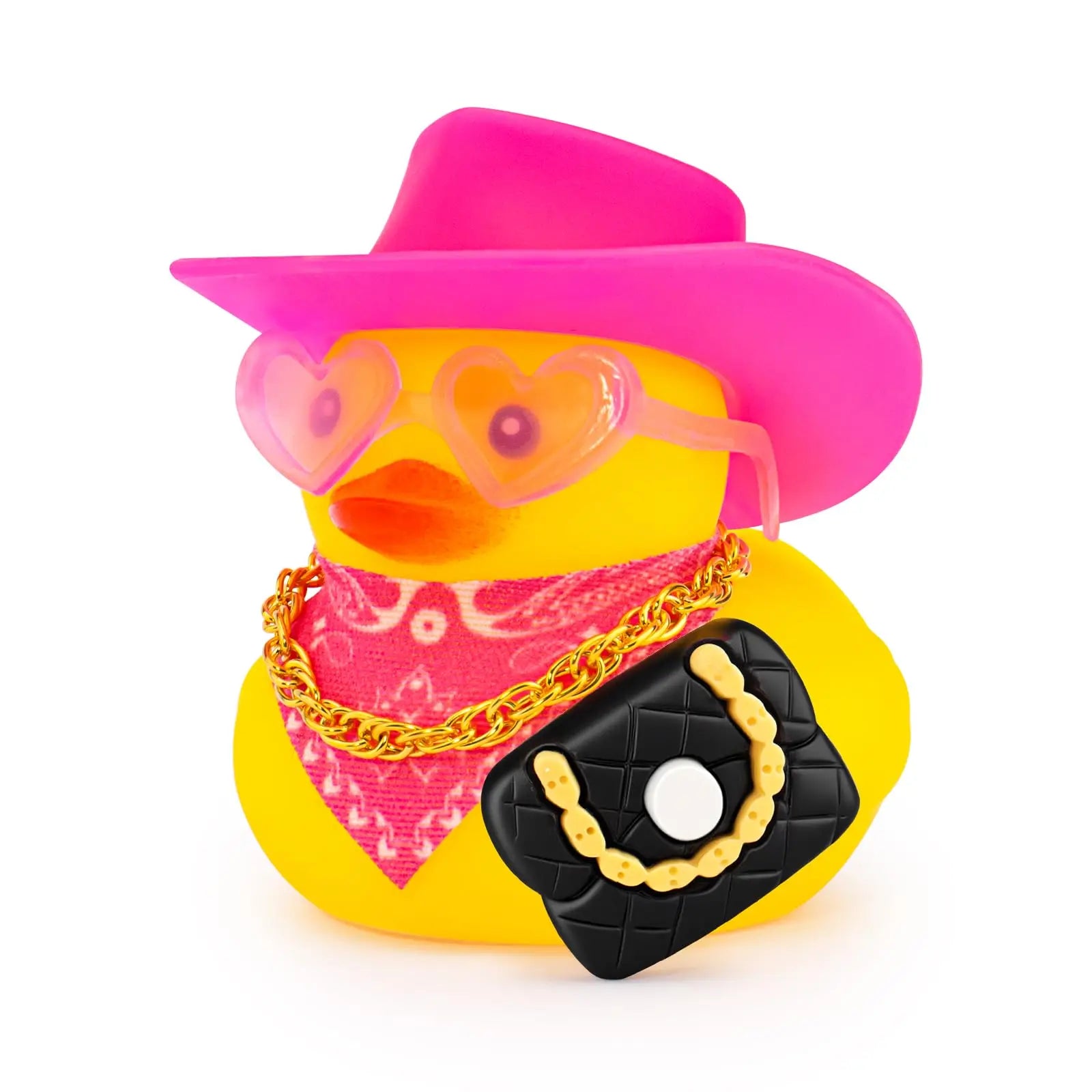 Rubber Duck Car Decor with Straw Hat, Gold Sunglasses, Necklace,Squeaky Dashboard Accessories, Decor Duck for Car