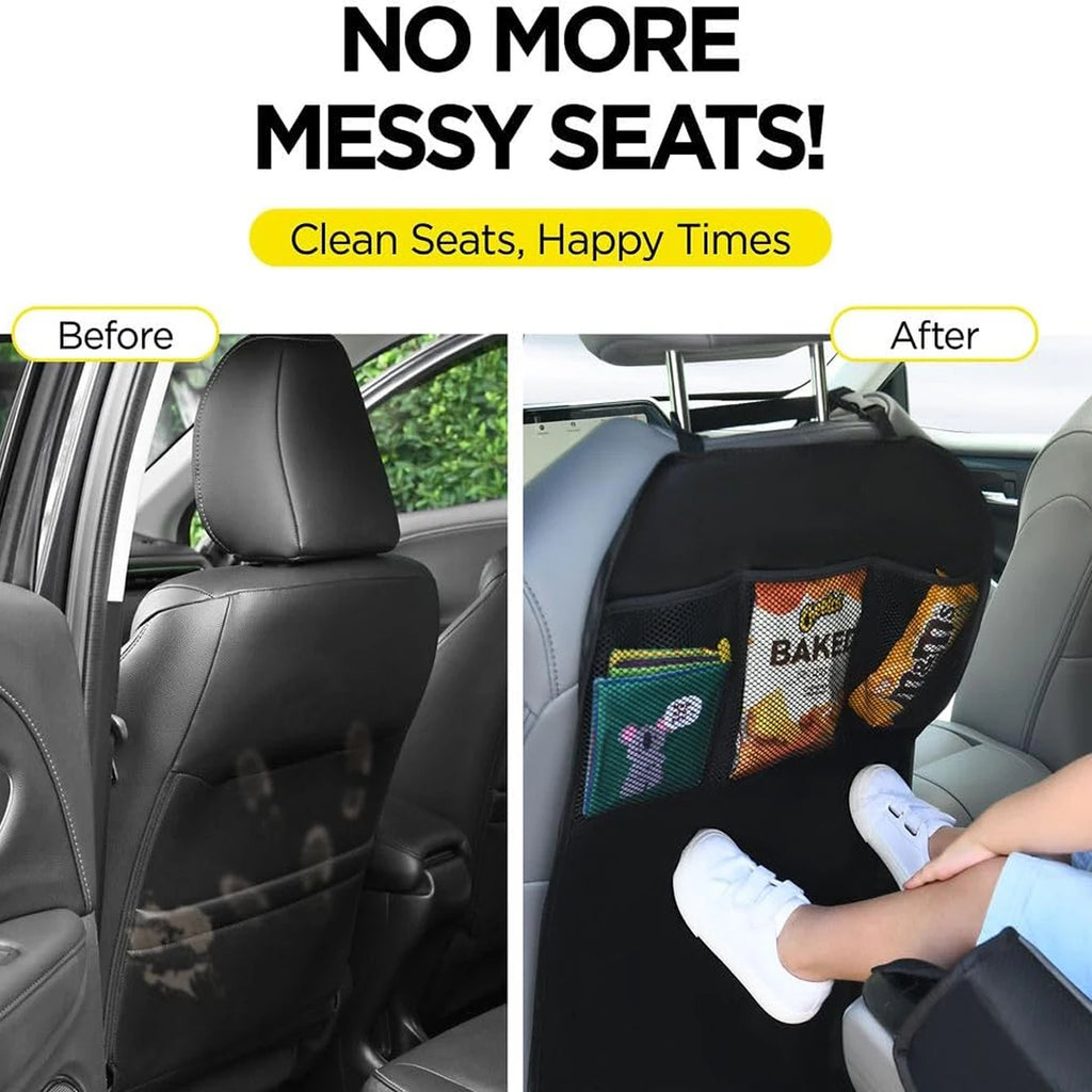 Car Seatback Kick Mat with 3 Storage Pockets