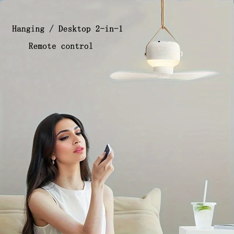 Portable Rechargeable Fan with LED Light & Remote