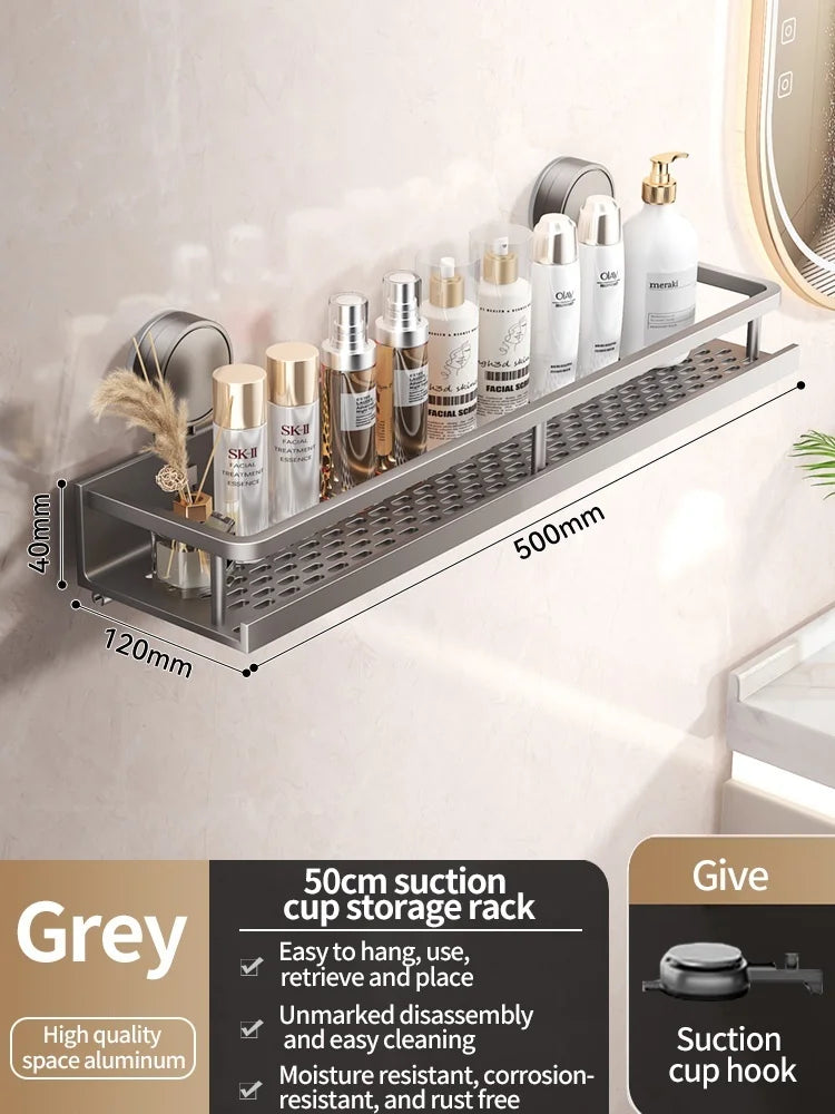 Suction-Cup Bathroom Shelf – Gray