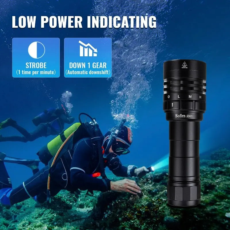 Sofirn SD05 Scuba Diving Flashlight – XHP50.2 LED, 3000lm, 21700 Battery, Magnetic Switch, 200–500m Beam, 5000K/6500K