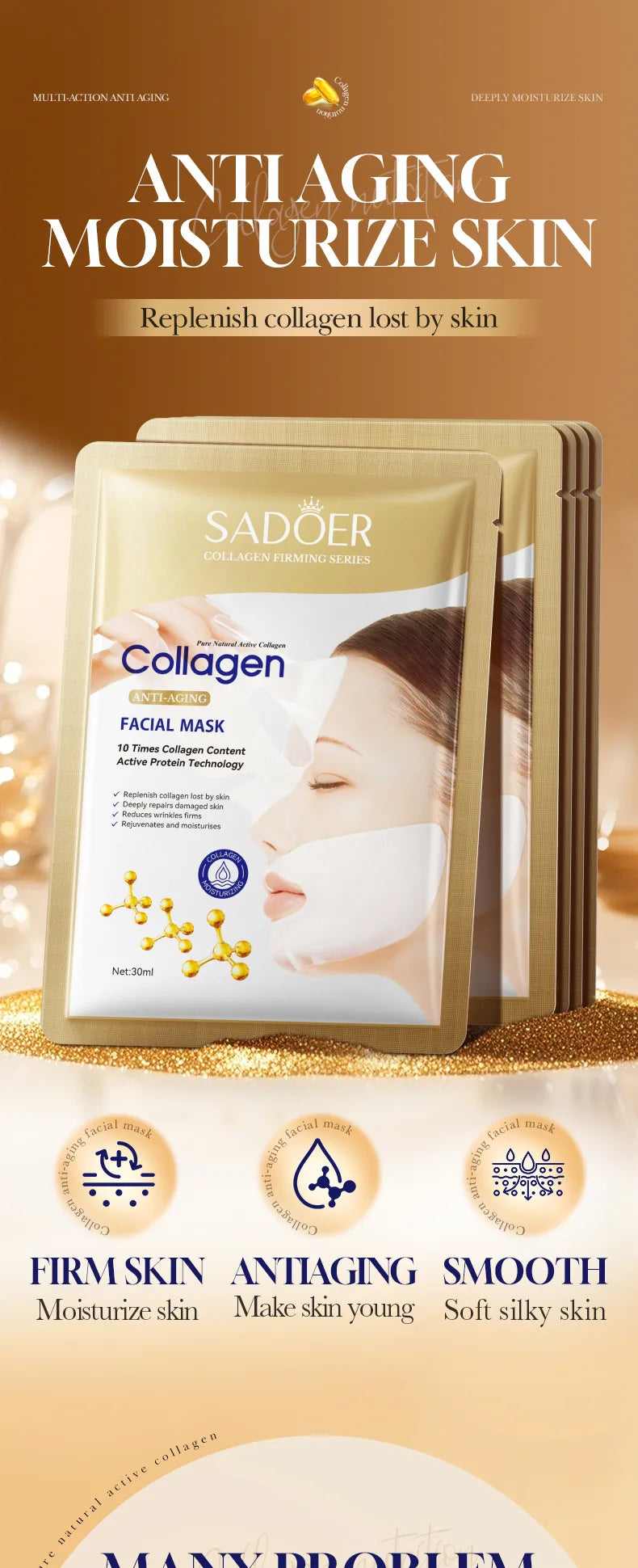 Korean Collagen Anti Wrinkle Facial Mask Fade Fine Lines Anti Aging Firm Skin Moisturizing Brightening Skincare Mask