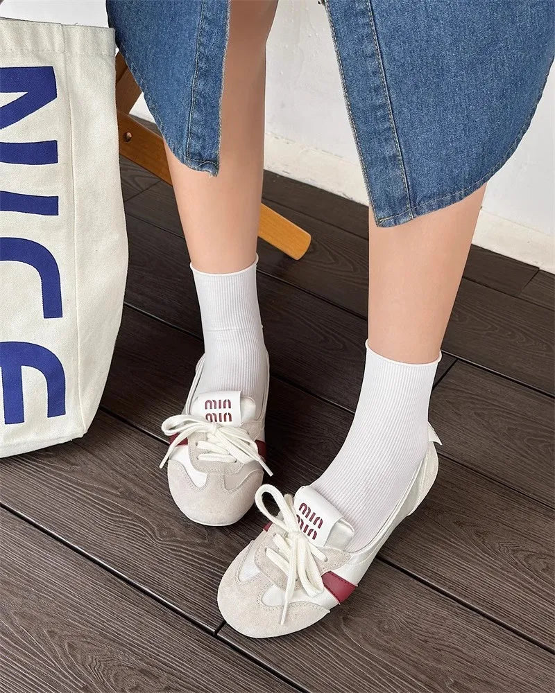 2025 New Women's Casual Sneakers Summer Cozy Shallow Ballet Flats Shoes 2025 New Women Lace Up Sport Shoes Zapatos De Mujer