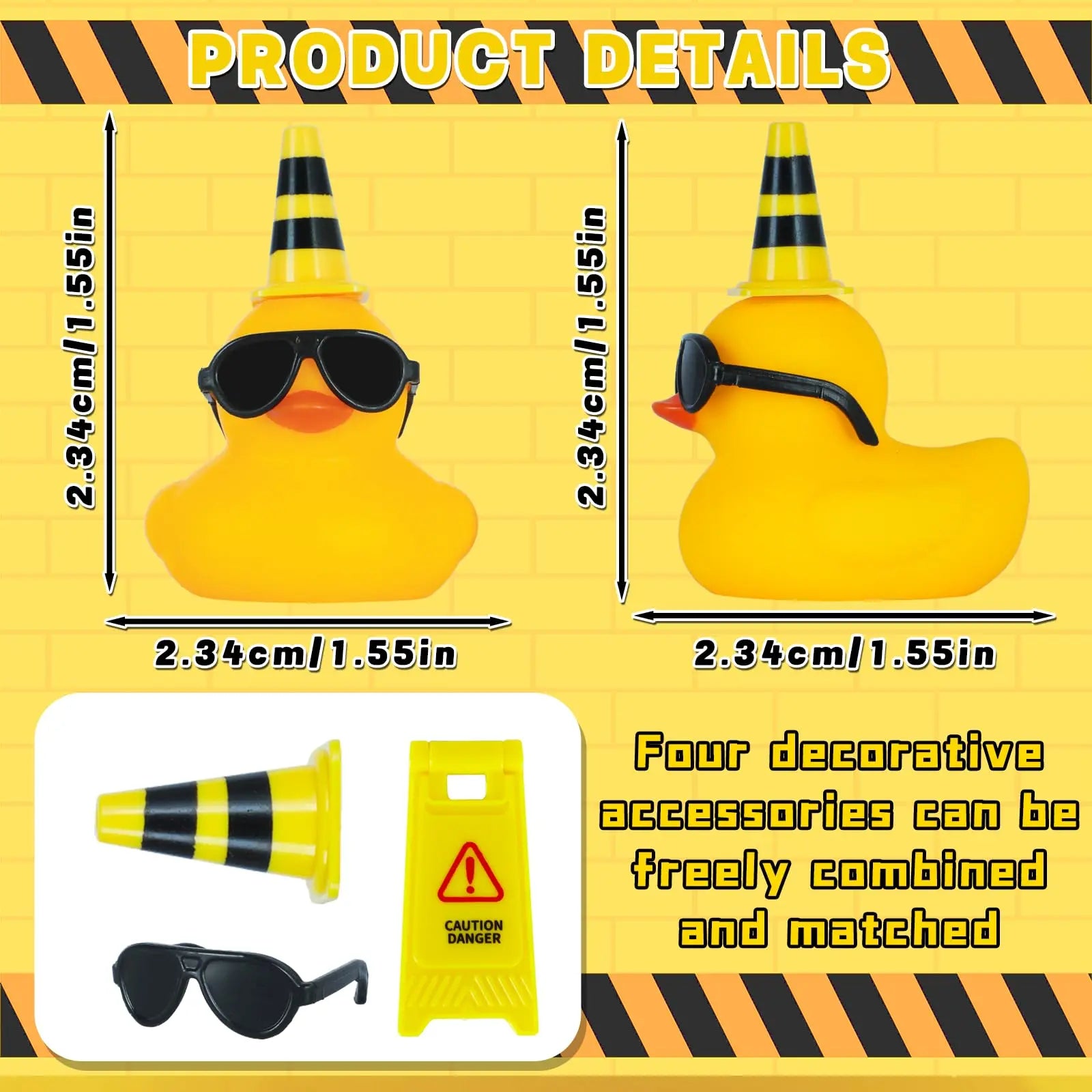 Rubber Duck for Jeeps Car Dashboard Decoration,Funny Squeaky Duck with Road Signs Sunglasses for Party Favors