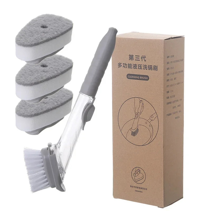 Soap-Dispensing Dish Brush with Scraper
