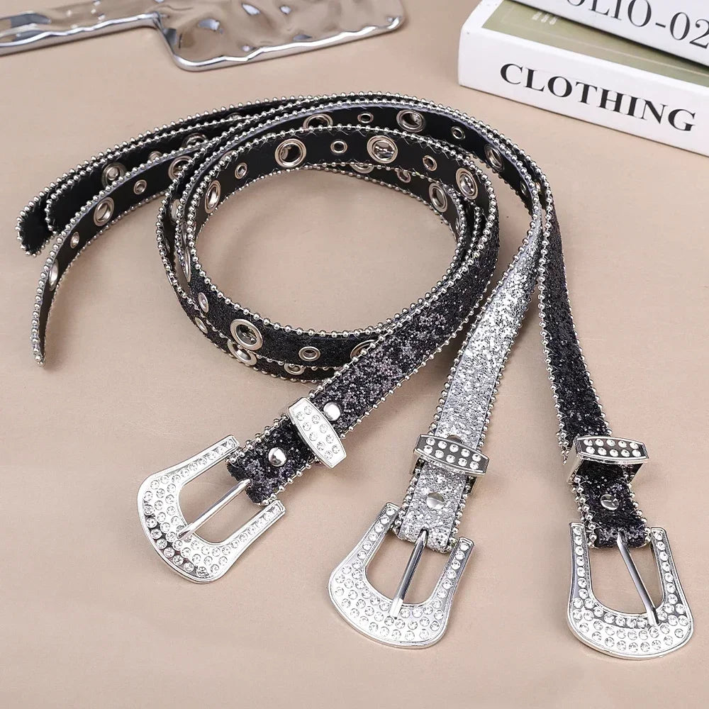 Women’s Rhinestone Western-Style Faux Leather Belt