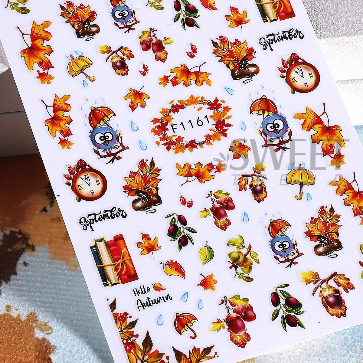 10pcs Autumn Winter Series Nail Decals Maple Leaves Pumpkin Deer Mushroom Stickers For Manicure Painting Fall Decor Accessories
