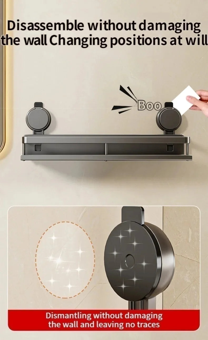 Suction-Cup Bathroom Shelf – Gray