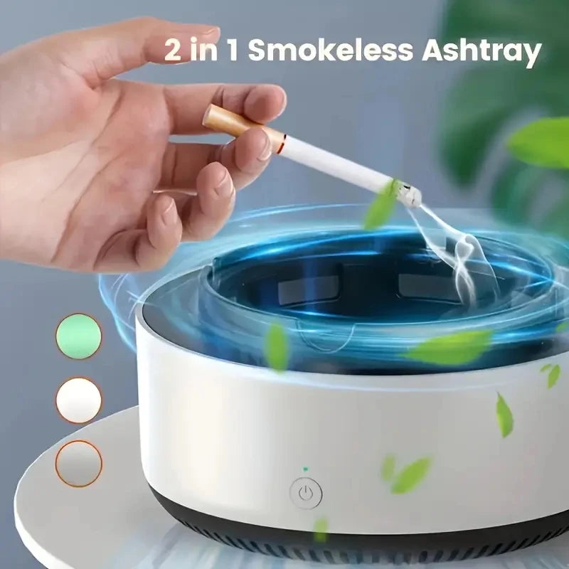 2-in-1 Smoke-Free Ashtray with Built-In Air Purifier – Odor Eliminator, Filter Sponge, 5-Min Timer, AA Battery Powered, Model AS-08
