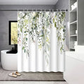 1 Piece Small Fresh Eucalyptus Leaves Digitally Printed Bathroom Shower Curtain Set Perforated Strap Hook Easy to Clean