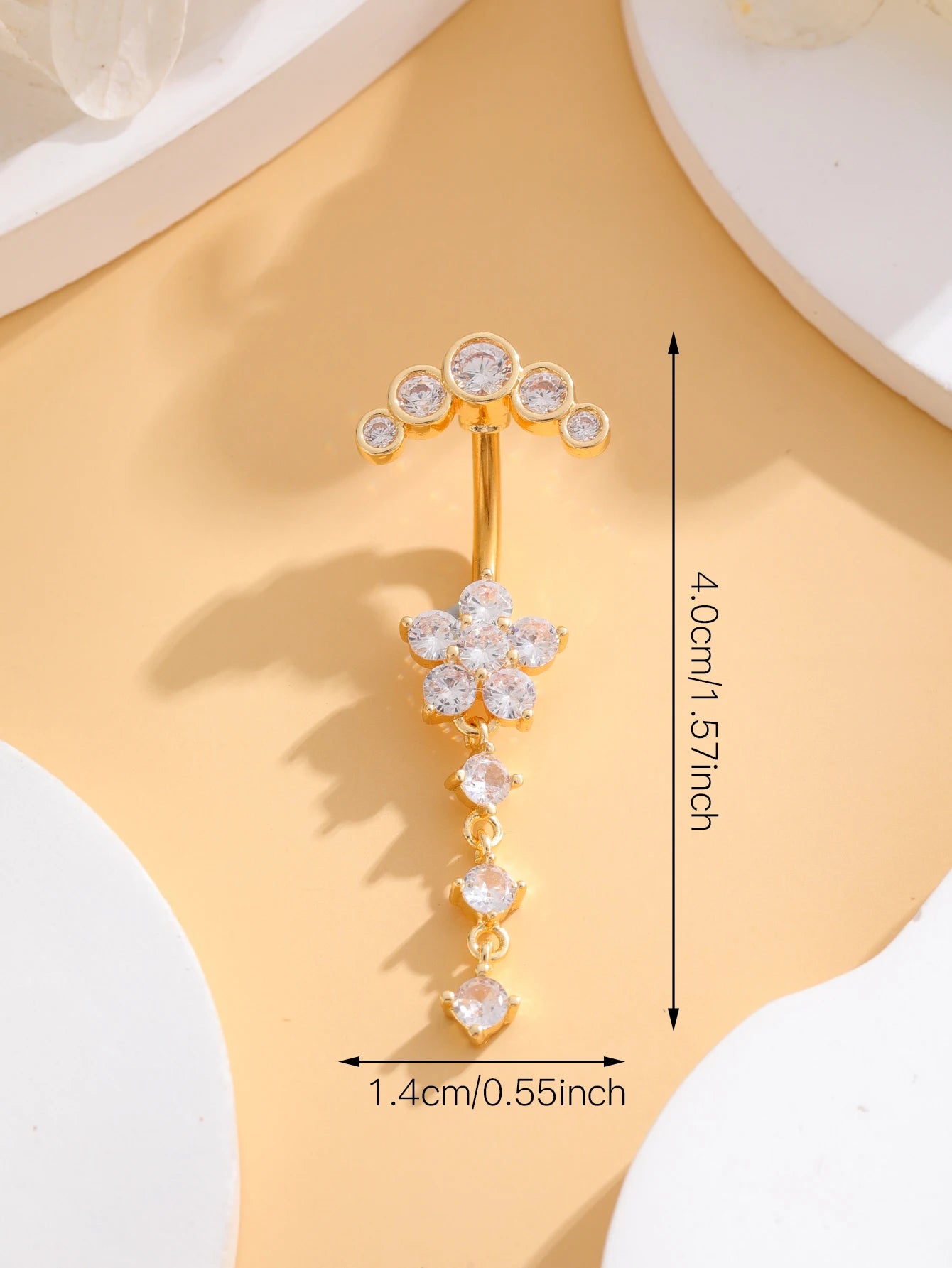 Long Dangled Flower Crystals Belly Button Rings Sexy Curved Navel Piercing for Women Girls 5 Zircons Belly body Jewelry 1 Piece