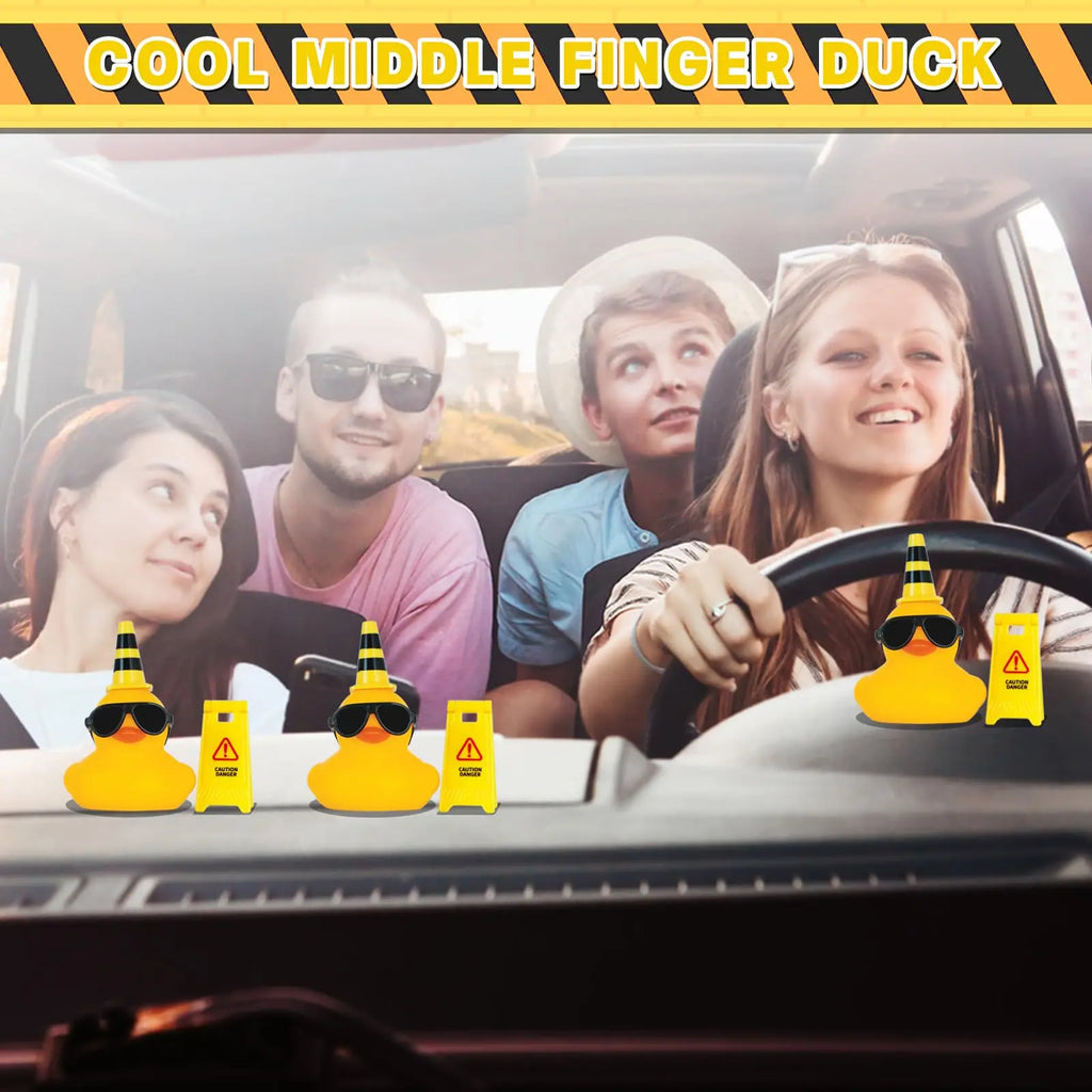 Rubber Duck for Jeeps Car Dashboard Decoration,Funny Squeaky Duck with Road Signs Sunglasses for Party Favors