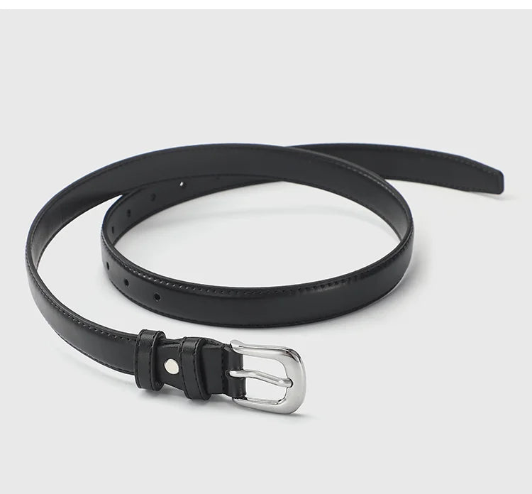 Women’s Slim Faux Leather Belt with Classic Buckle
