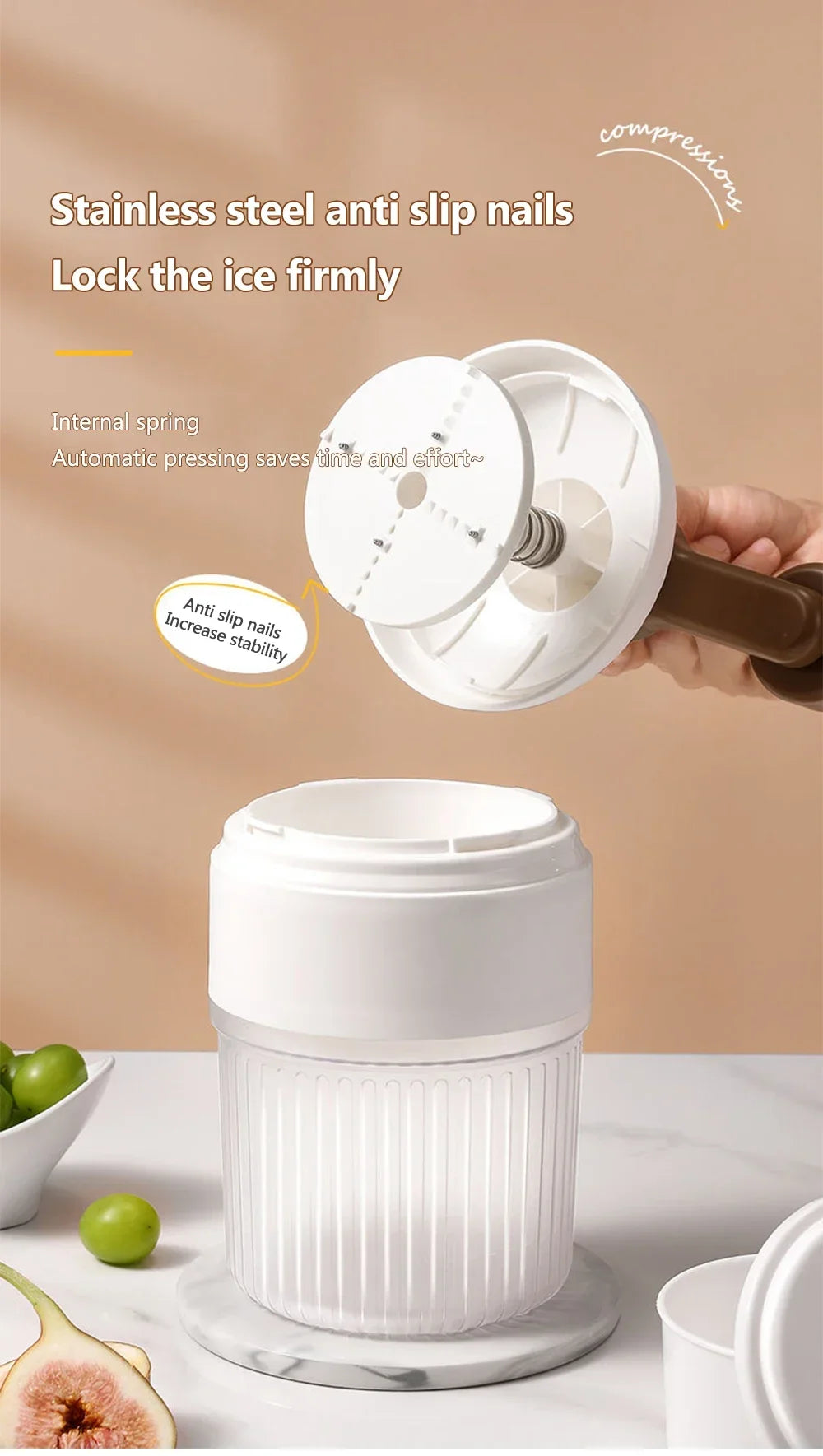 Manual Hand-Crank Ice Crusher – Portable Shaved Ice & Smoothie Maker, Non-Slip Base, Easy to Clean