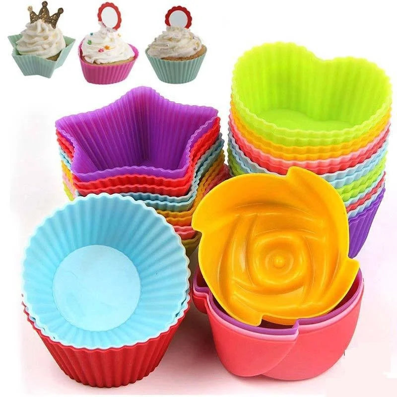 Reusable Silicone Cupcake Liners – 6 or 12 Pieces, Four Shapes