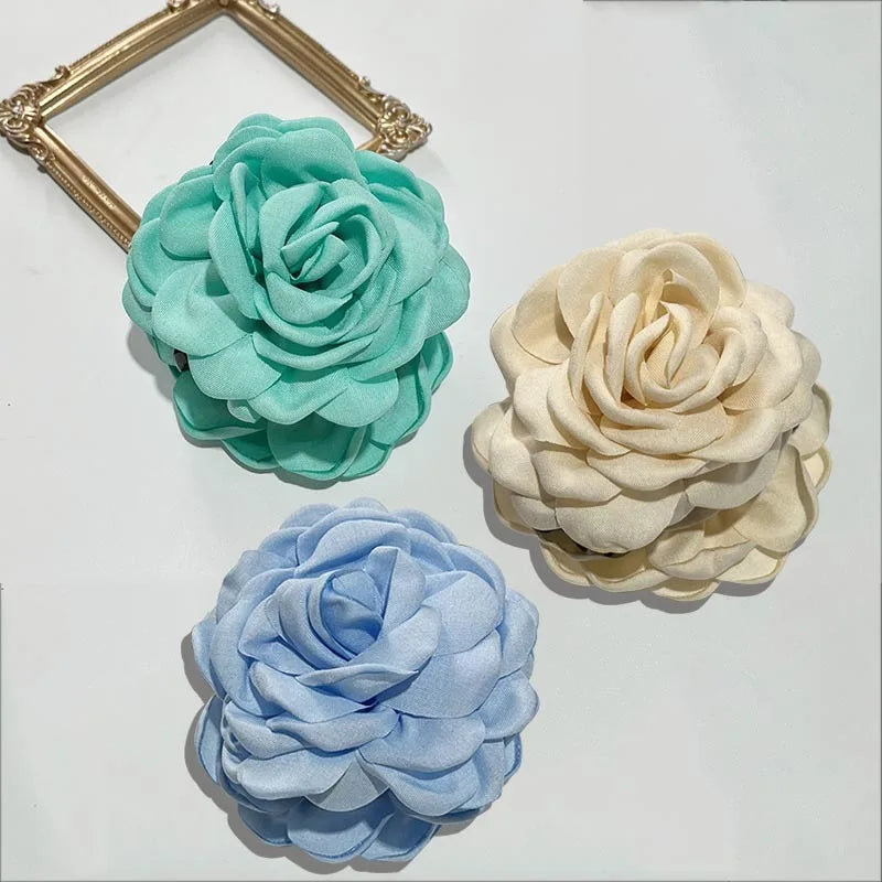 French Fabric Rose Hair Claw Clips – Floral Barrette for Women & Girls, All Seasons