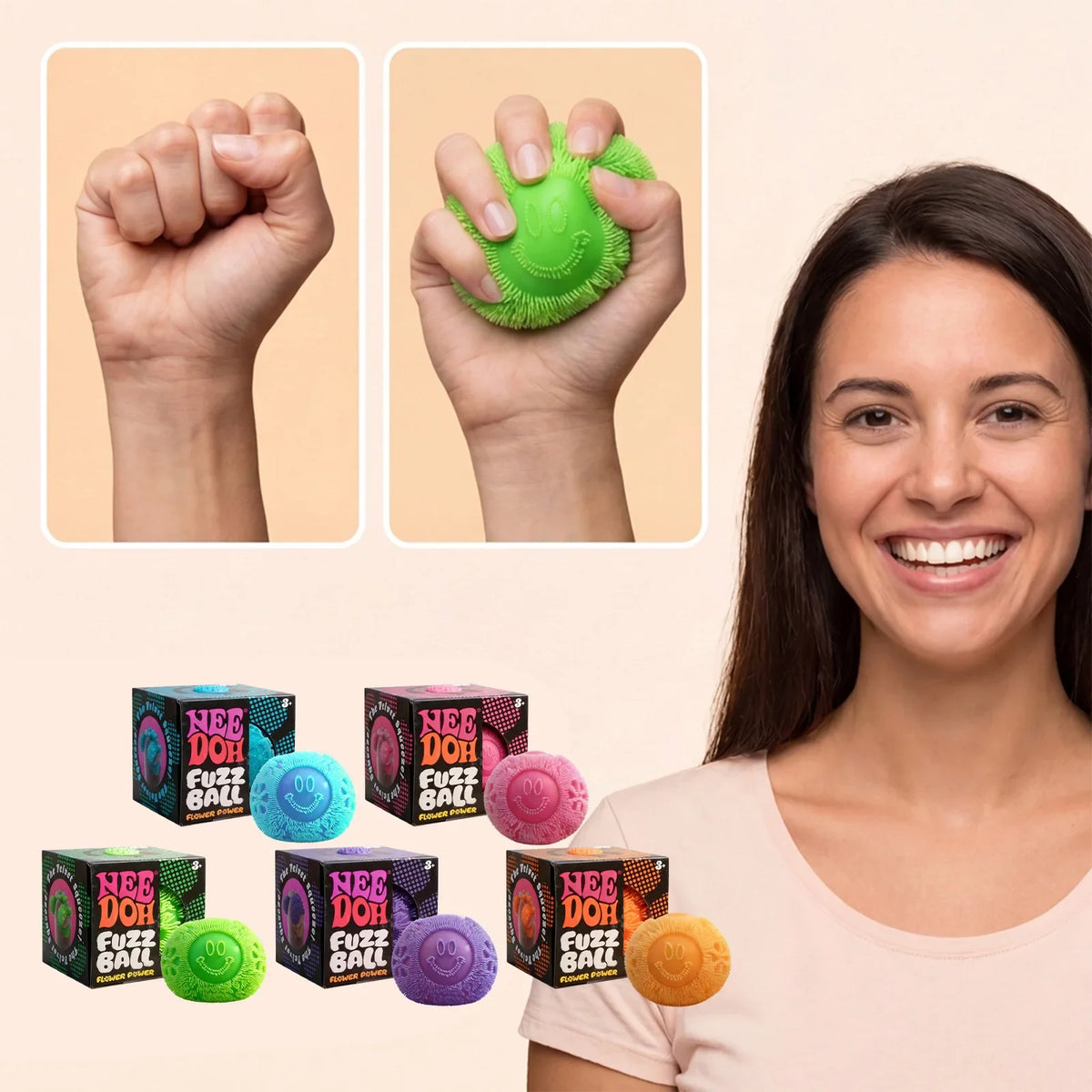 Textured Smiley Squeeze Fidget Ball – Single & 3-Piece Options