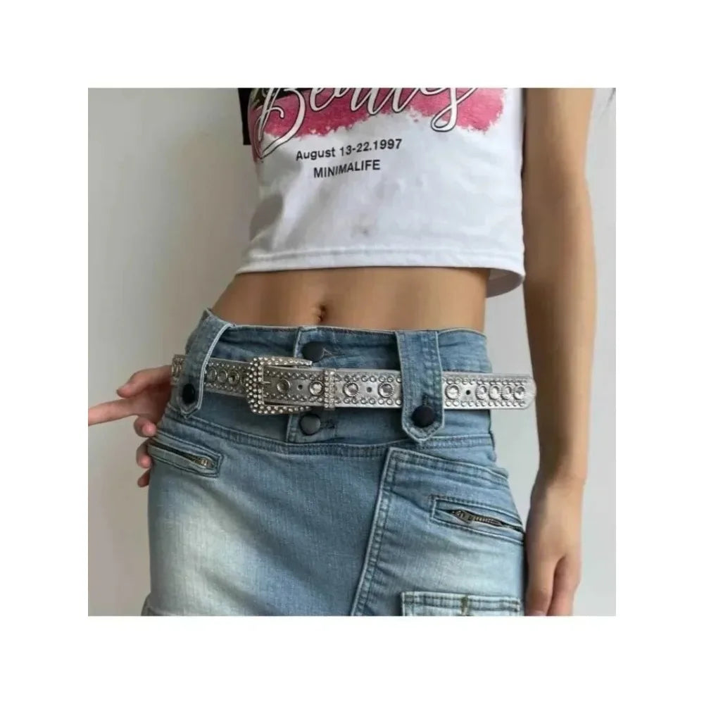 Women’s Rhinestone Western-Style Faux Leather Belt