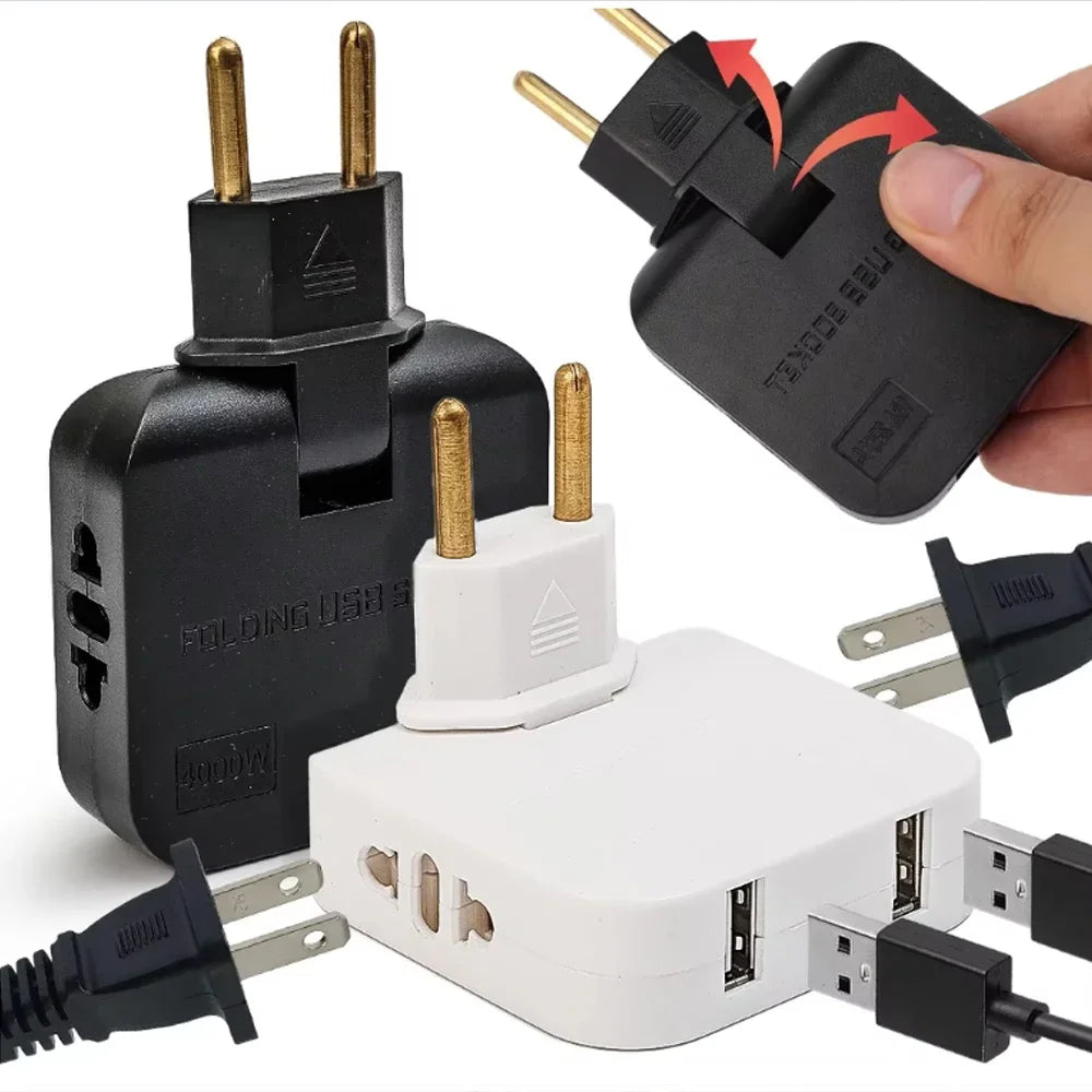 180° Rotating EU Plug Adapter with 2 AC Outlets & 2 USB Ports