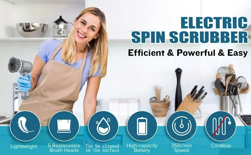 Rechargeable Electric Spin Scrubber with 5 Cleaning Heads