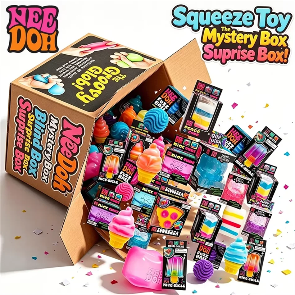 NeeDoh Mystery Squish Toy – Blind Box Jellyfish or Cube Stress Relief Squeeze