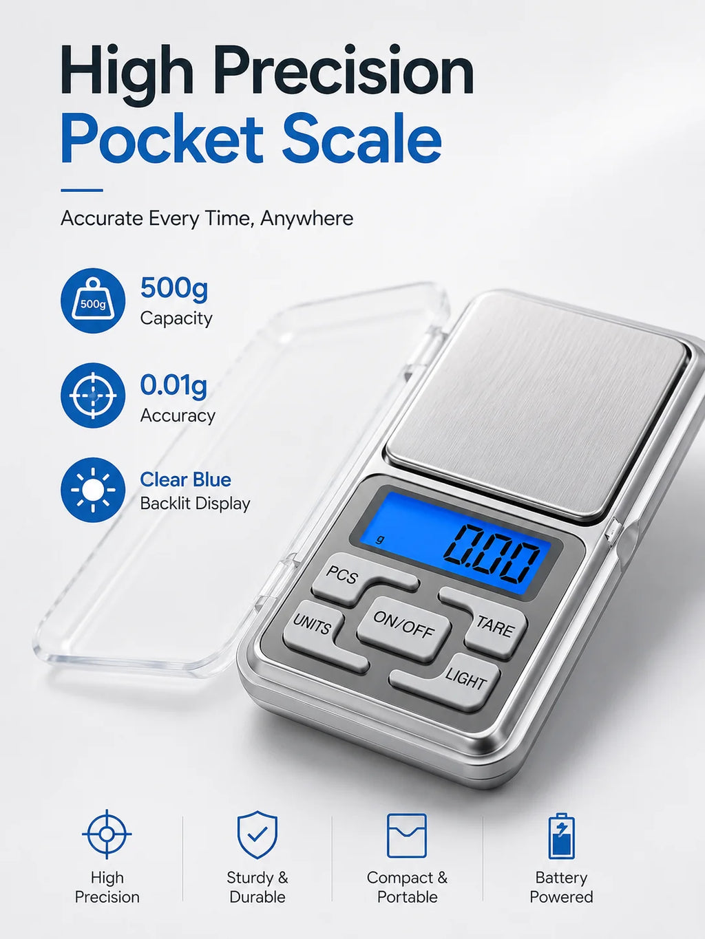 Digital Pocket Scale – 500 g Capacity, 0.01 g Resolution