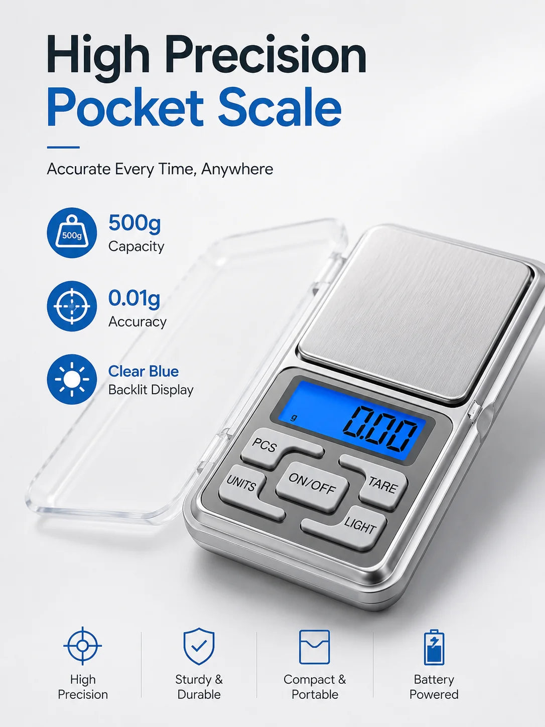 Digital Pocket Scale – 500 g Capacity, 0.01 g Resolution