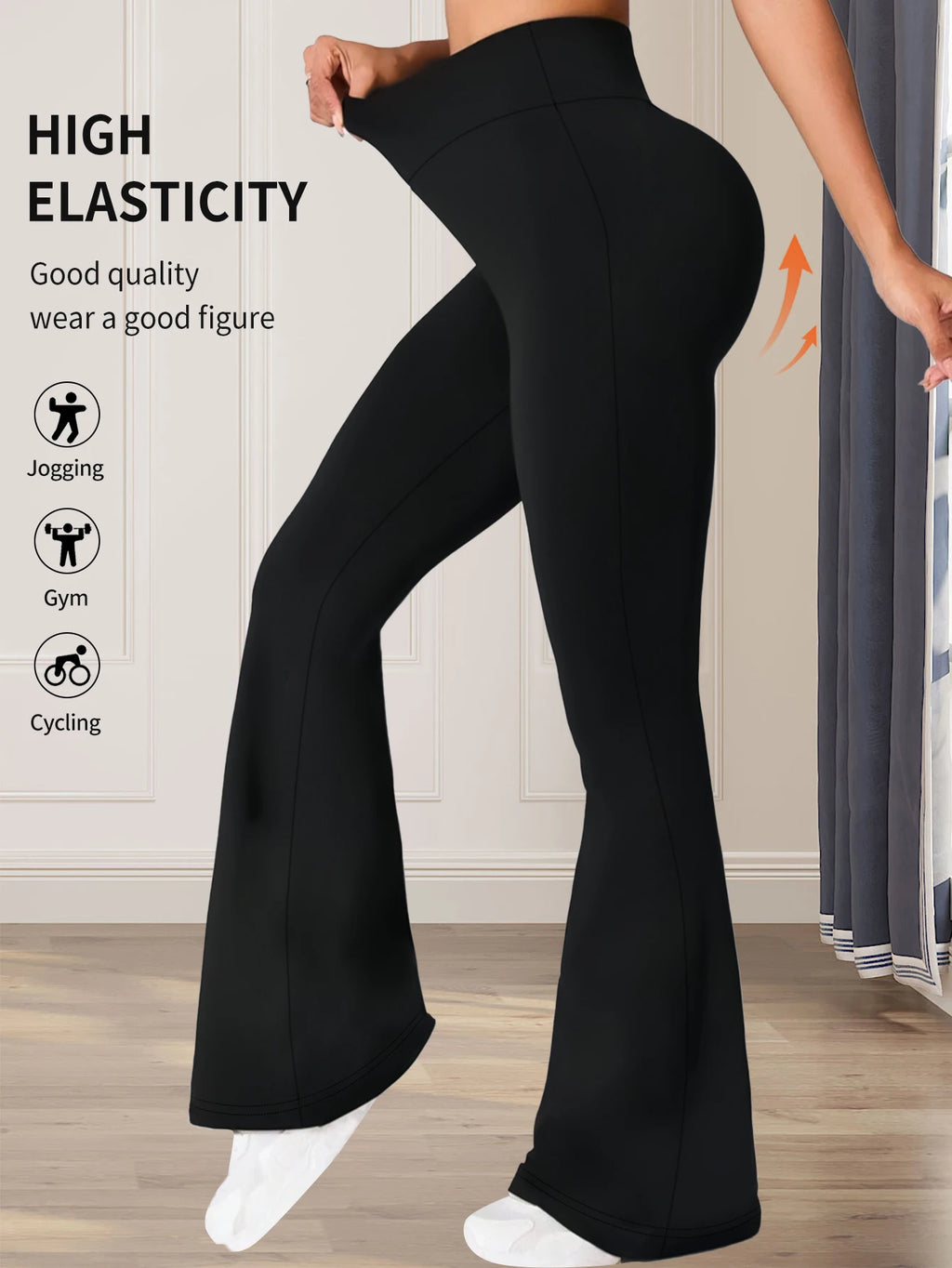 Women’s High-Waisted Stretch Flare Pants – Black