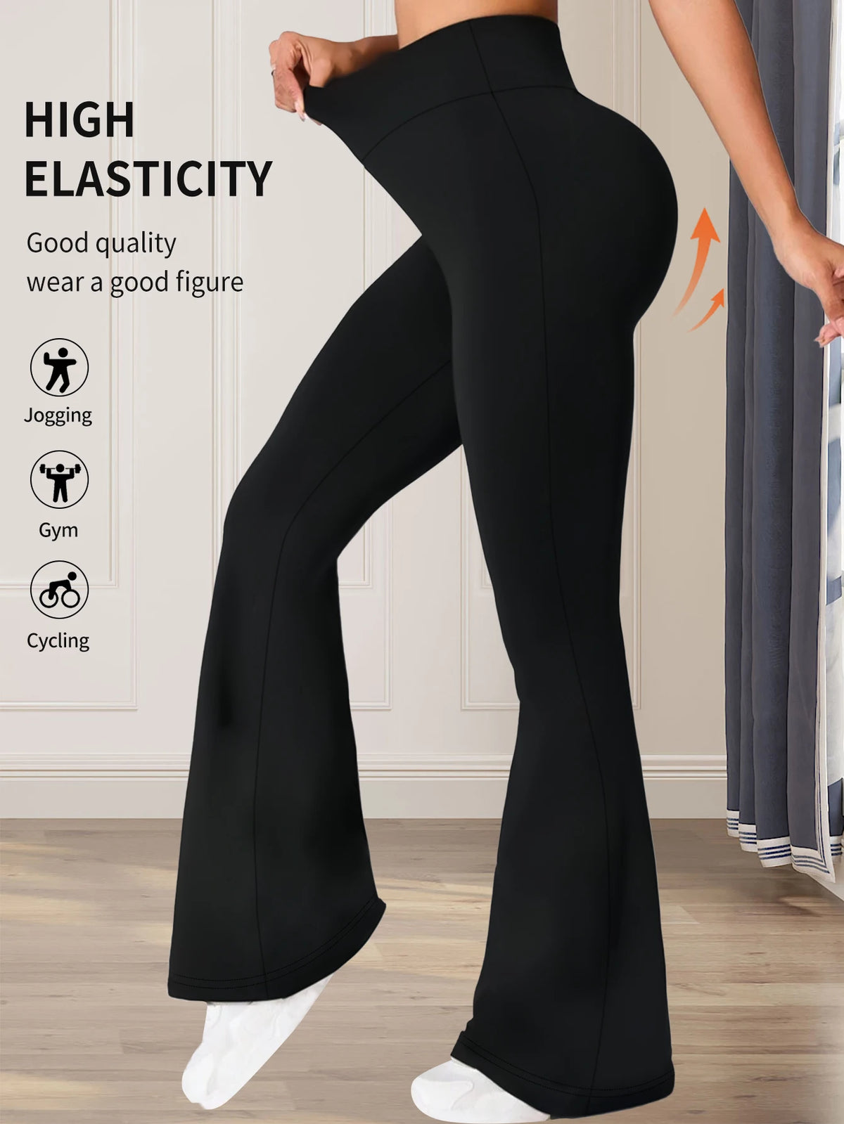 Women’s High-Waisted Stretch Flare Pants – Black